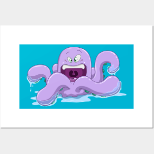 Purple Octopus With Water Posters and Art